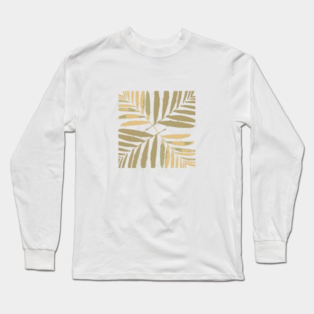 Geometric palm leaves gold on white , leaves, tropical , fall,  TeePublic Long Sleeve T-Shirt by PrintedDreams